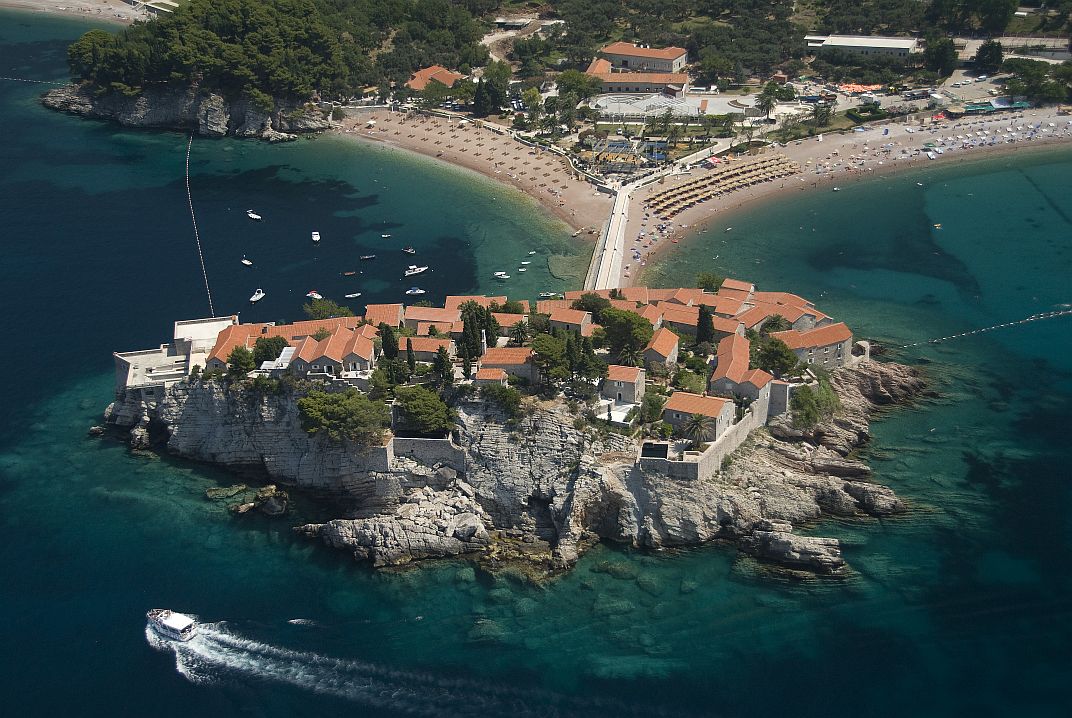 Aerial view of Sveti Stefan (Montenegro Tourist Office)